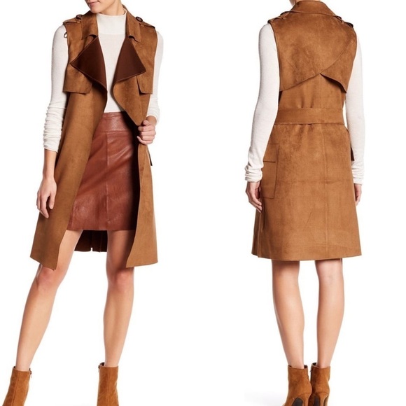 NWOT LOVE TOKEN FAUX SUEDE TRENCH VEST SIZE M - Picture 1 of 10